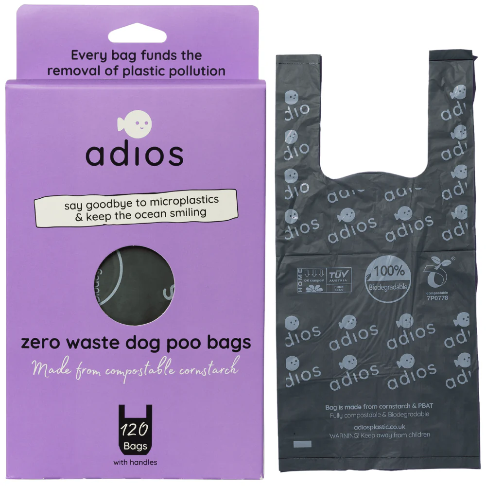 Adios Plastic Zero Waste Dog Poo Bags with Handles - Black