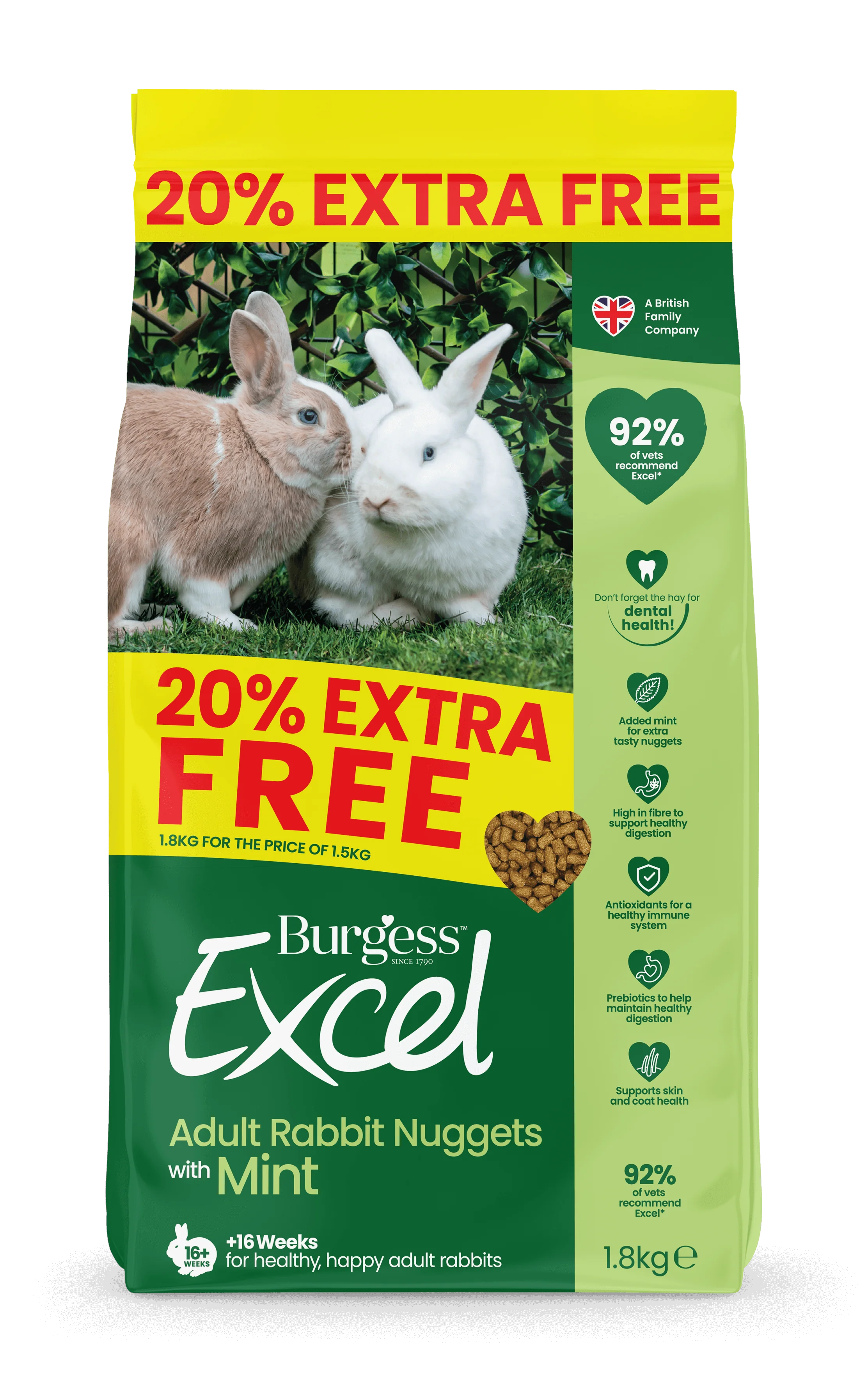 Burgess Excel Adult Rabbit Nuggets - Mint 1.8kg