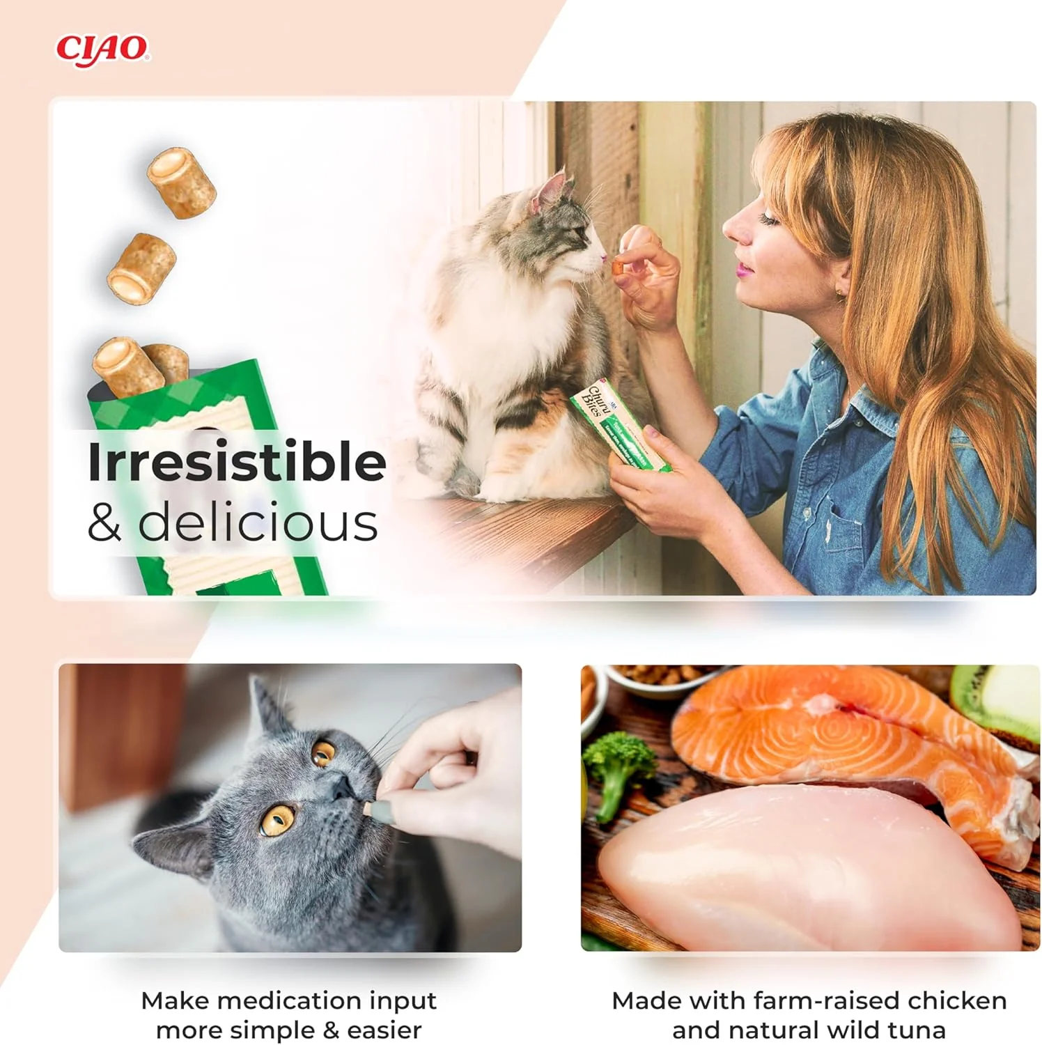 Ciao Churu Bites 3 Pack Cat Treat - Chicken Recipe wraps Tuna Recipe - Image 3