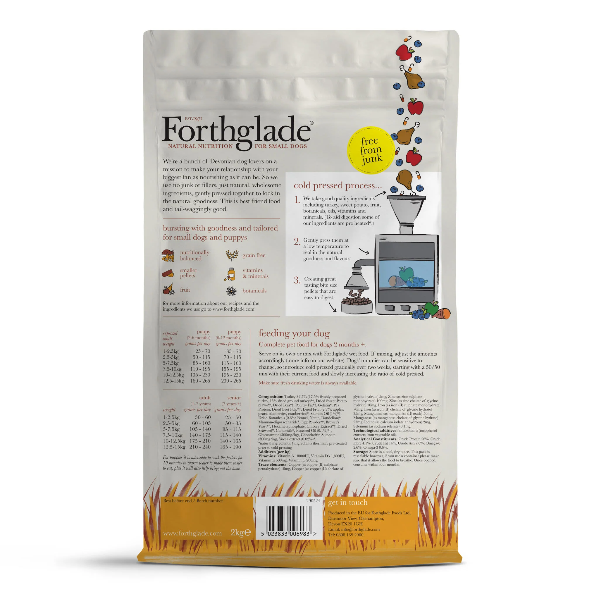Forthglade Complete Natural Cold Pressed Small Dry Dog Food - Turkey with Sweet Potato - Image 3