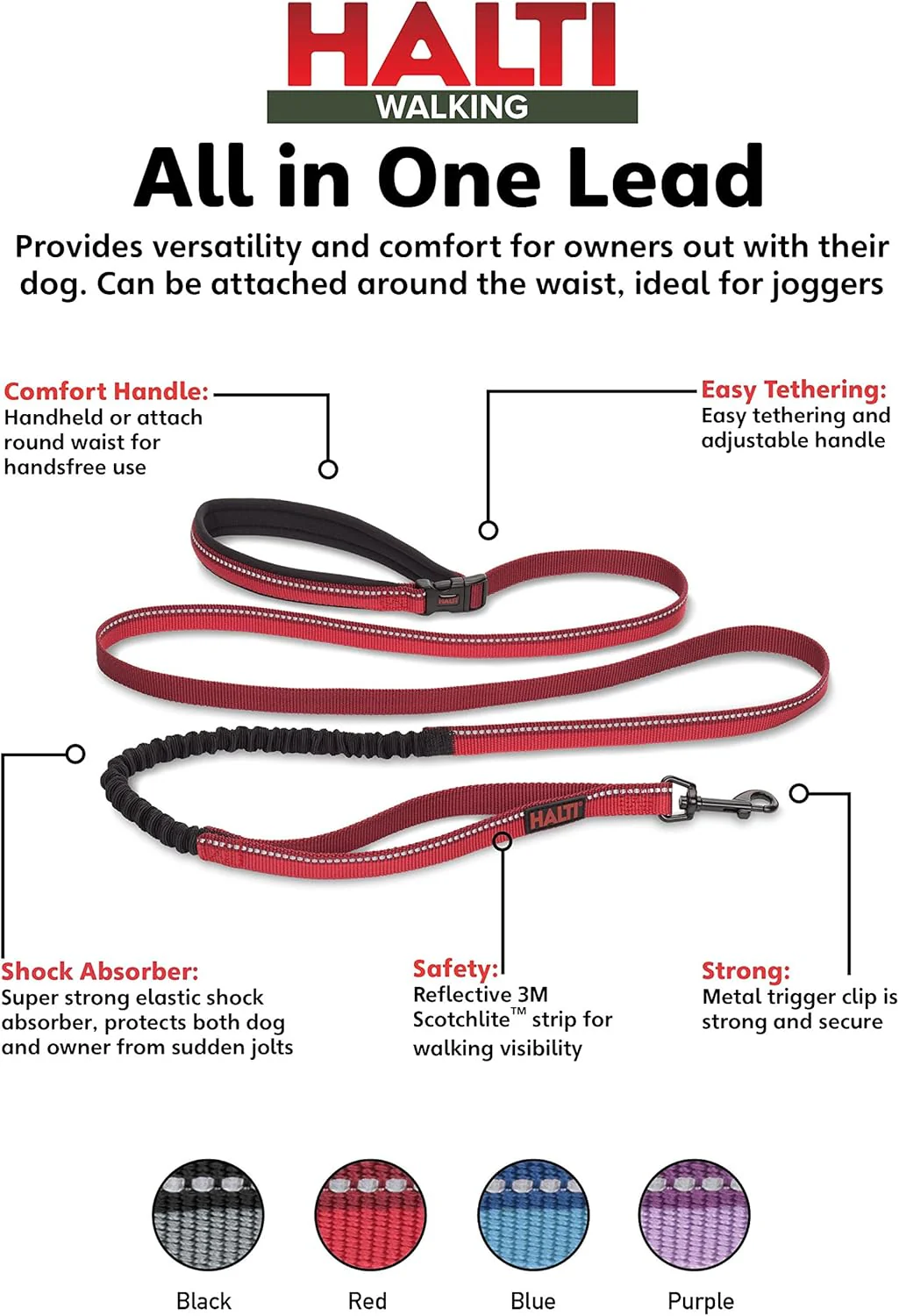 Halti Walking  All-In-One Red Dog Lead Large - Image 3