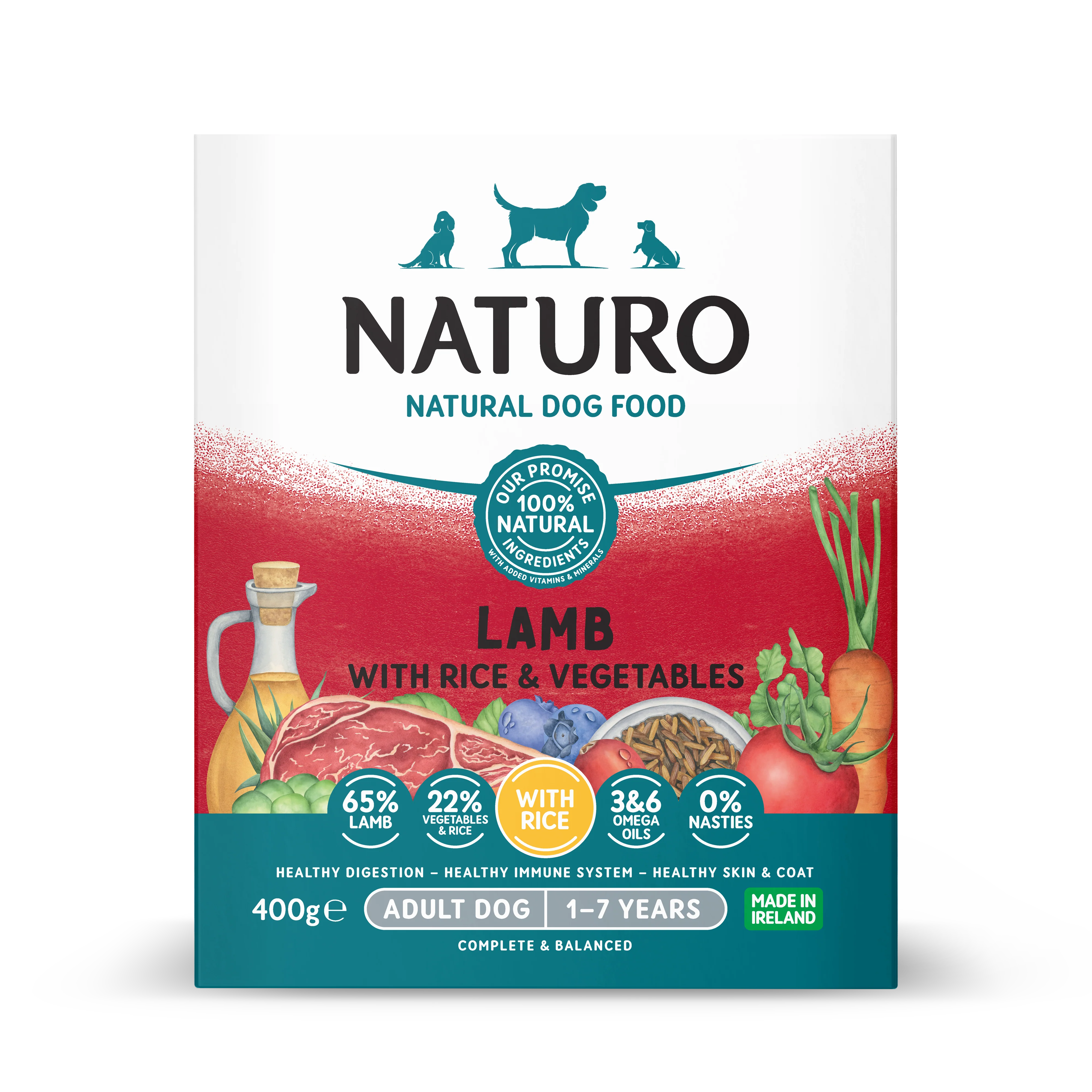 Naturo Adult Wet Dog Food Lamb & Rice With Veg Tray 400g